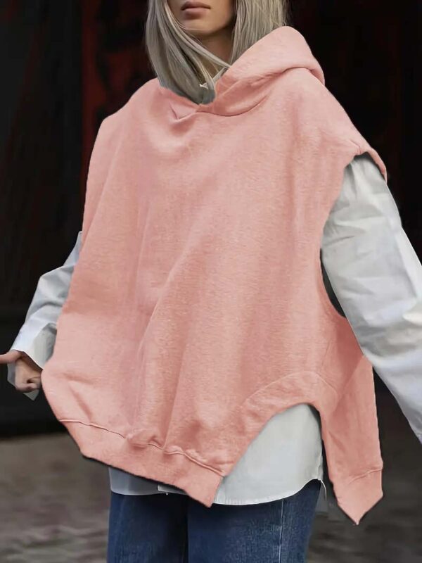 Women's Solid Color Style Loose Sleeveless Hooded Jacket Sweater - Image 9