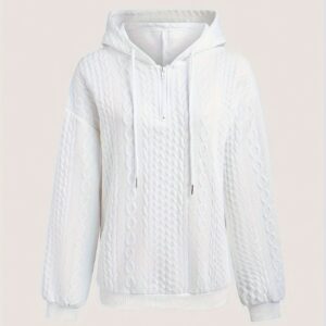 Women's Spring And Autumn Solid Color Zipper Shoulder Drawstring Casual Hoodie