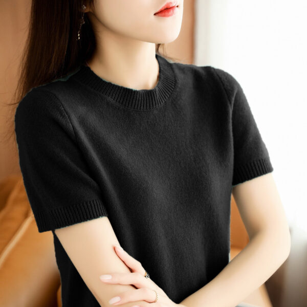 Slim-fitting Simple Bottoming Needle Sweater Top Round Neck Trend - Image 3