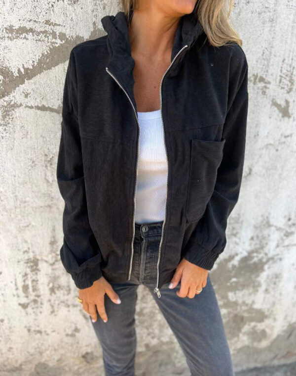 Women's Solid Color Simple Corduroy Hooded Jacket - Image 9