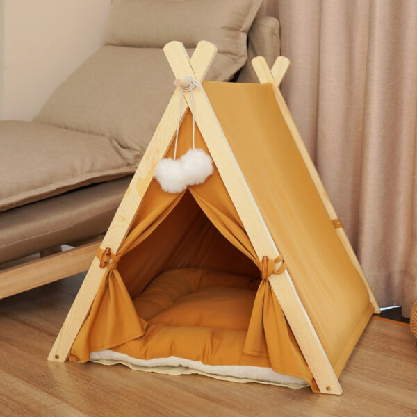 Pet Tent Cat Litter Removable And Washable Striped Canvas Solid Wood - Image 6
