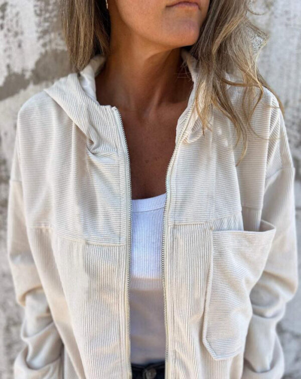 Women's Solid Color Simple Corduroy Hooded Jacket - Image 7