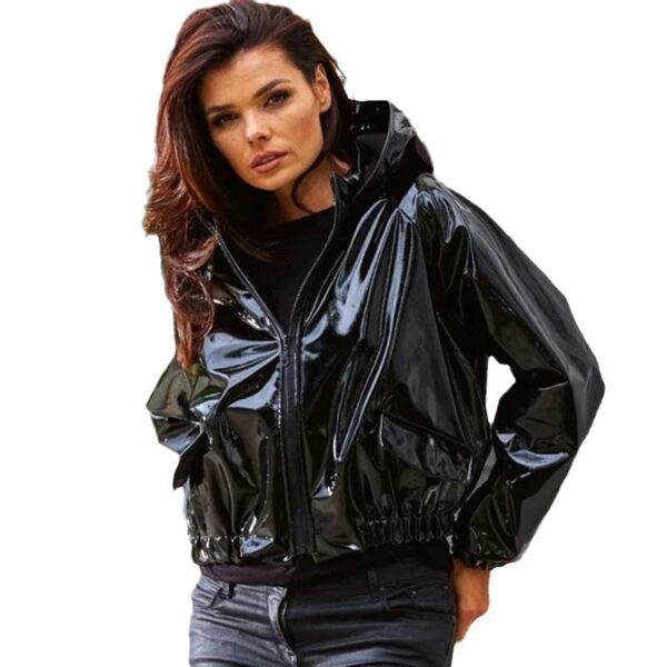 Leather Coat Sexy Slim Long Sleeve Close-fitting Top - Image 4