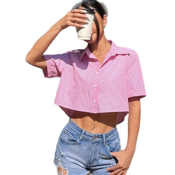 Women's Striped Back Bow Casual Vacation Short-sleeved Shirt - Image 2