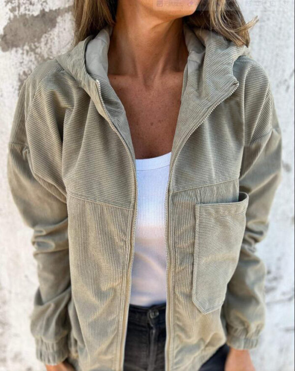 Women's Solid Color Simple Corduroy Hooded Jacket - Image 2
