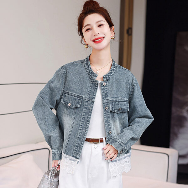 Denim Coat Female Lace Stitching Coat - Image 2