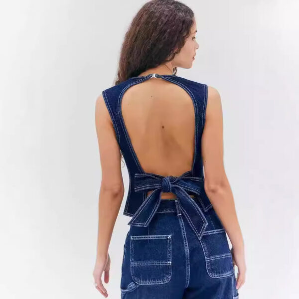 Fashion Casual Sleeveless High Waist Denim Vest - Image 5