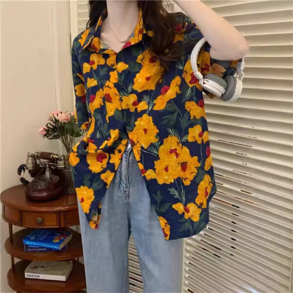 Retro Printed Shirt Top Summer Women's