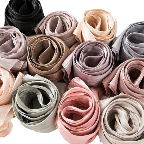 Solid Color Thin Travel Sun Protection Shawl Linen Plain Satin Scarf - Image 4