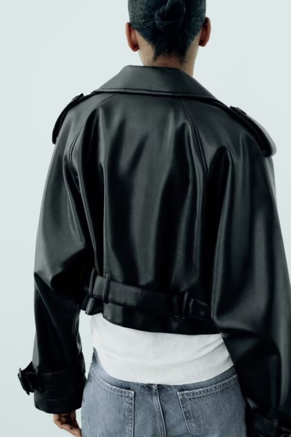Autumn New European And American Leisure Imitation Leather Loose Short Trench Coat - Image 6