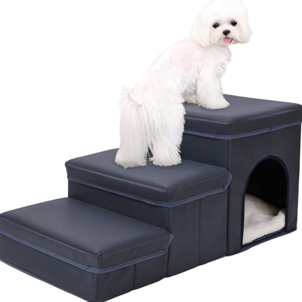 Foldable Dog Stairs With Storage - 3-Level Small To Medium Dog Breed Ramp, Oxford Fabric, Suitable For High Beds And Sofas, Pet Ladder, Dog Stairs - Image 9