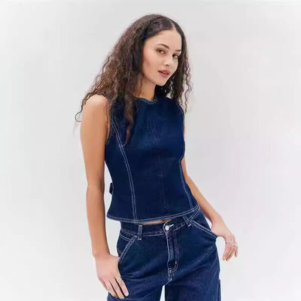 Fashion Casual Sleeveless High Waist Denim Vest - Image 3
