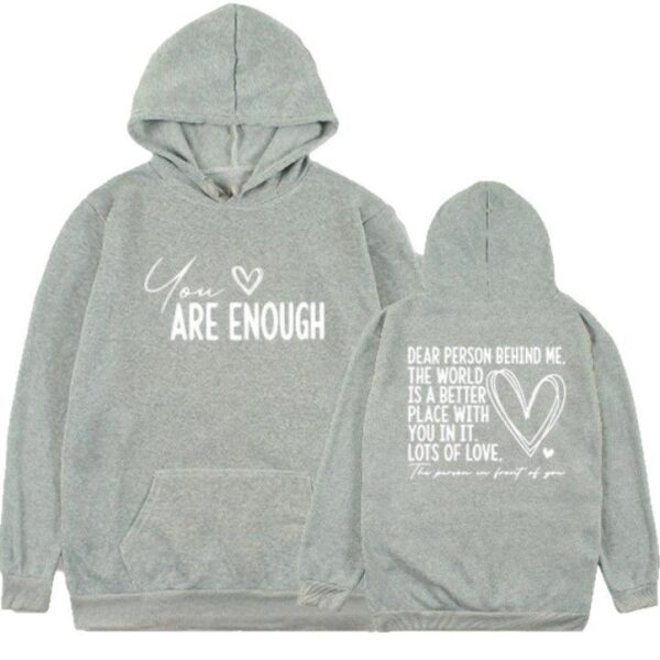 New YOU ARE ENOUGH Lettered Casual Hoodie - Image 2