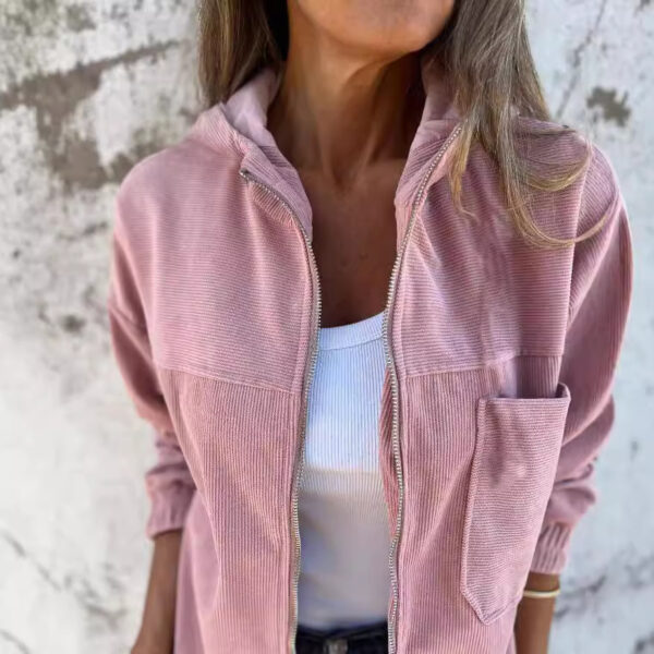 Women's Solid Color Simple Corduroy Hooded Jacket - Image 5
