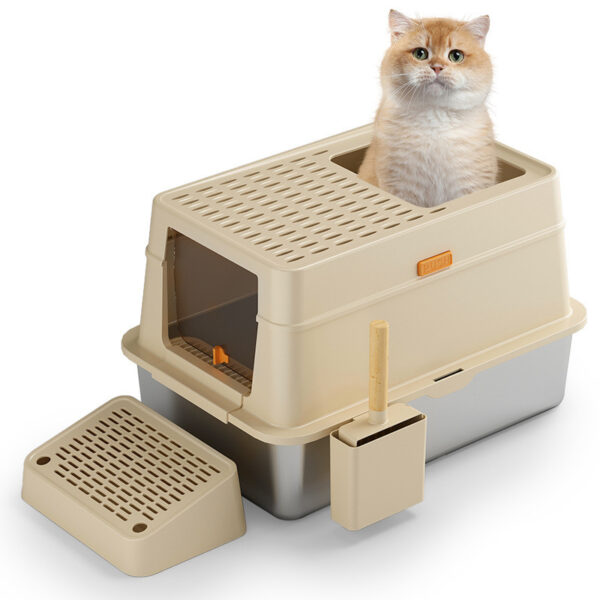 Stainless Steel Cat Toilet Large Fully Enclosed Cat Supplies - Image 5