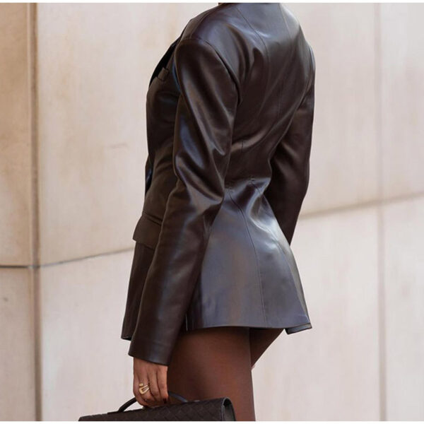 Women's Waist Tight Leather Jacket - Image 5