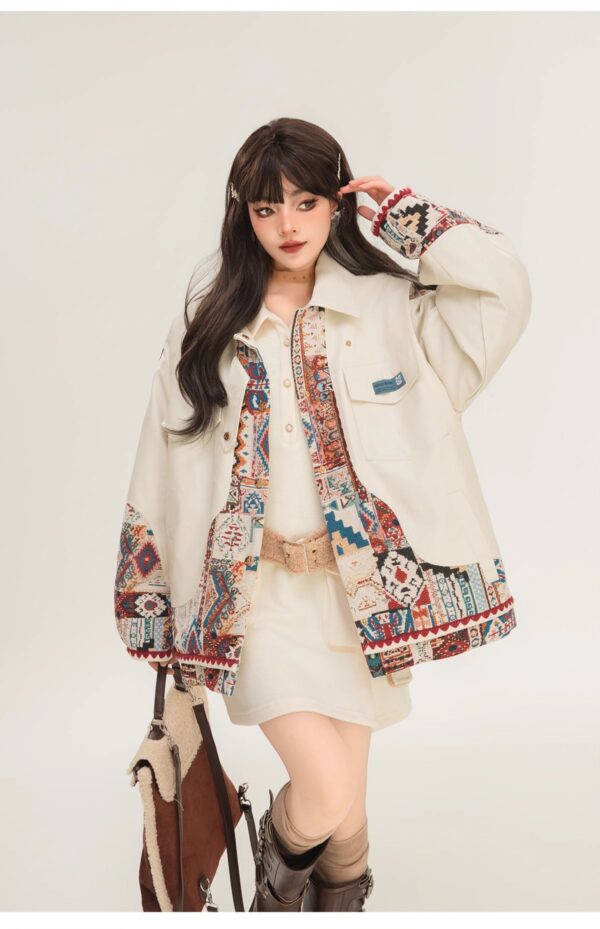 Jacquard Splicing Motorcycle PU Leather Jacket - Image 6