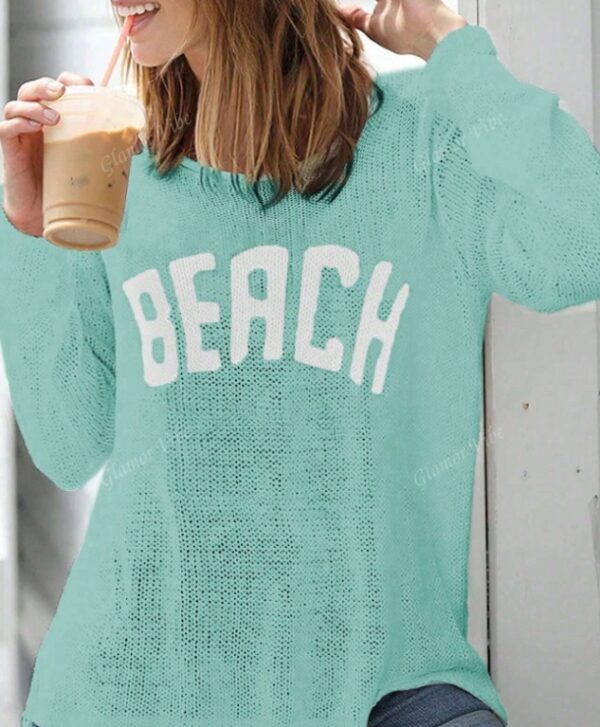 Women Casual Fashion Long Sleeve Letter Loose Knit Pullover Sweater - Image 5