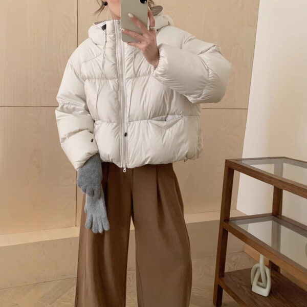 White Duck Down Puff Fluffy Hooded Down Jacket - Image 5