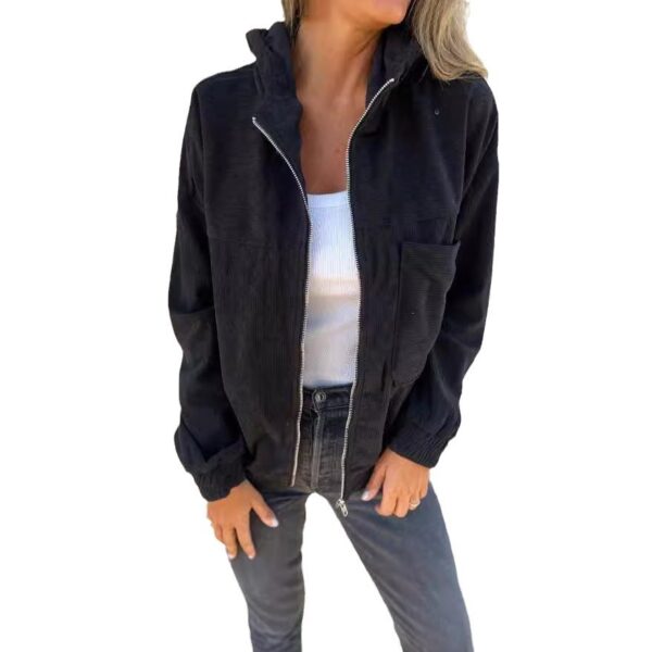 Women's Solid Color Simple Corduroy Hooded Jacket - Image 8