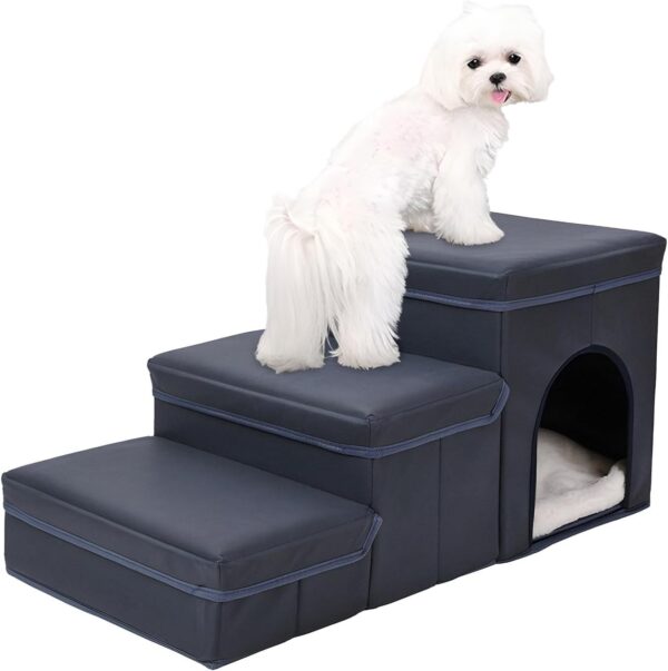 Foldable Dog Stairs With Storage - 3-Level Small To Medium Dog Breed Ramp, Oxford Fabric, Suitable For High Beds And Sofas, Pet Ladder, Dog Stairs - Image 7