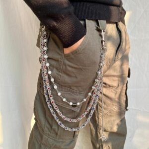 Three-layer Luxury Clip Beads Denim Pants Chain Heavy Industry Punk