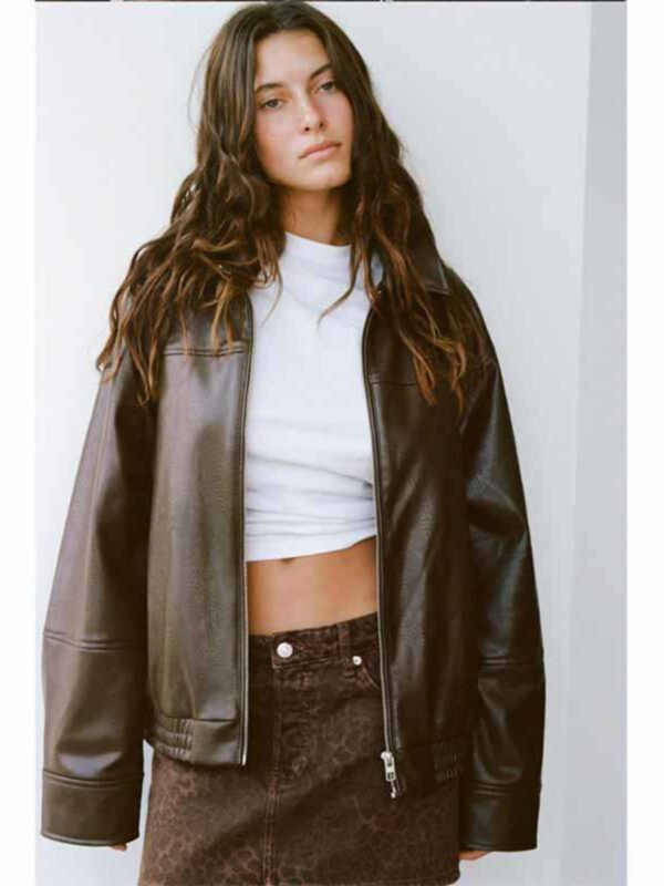 Women's Loose Lapels Leather Coat - Image 5