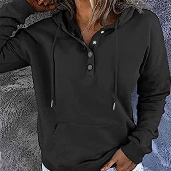 Women's Solid Color Hooded Casual Long Sleeved Cute Hooded Sweatshirt Pullover Top - Image 2
