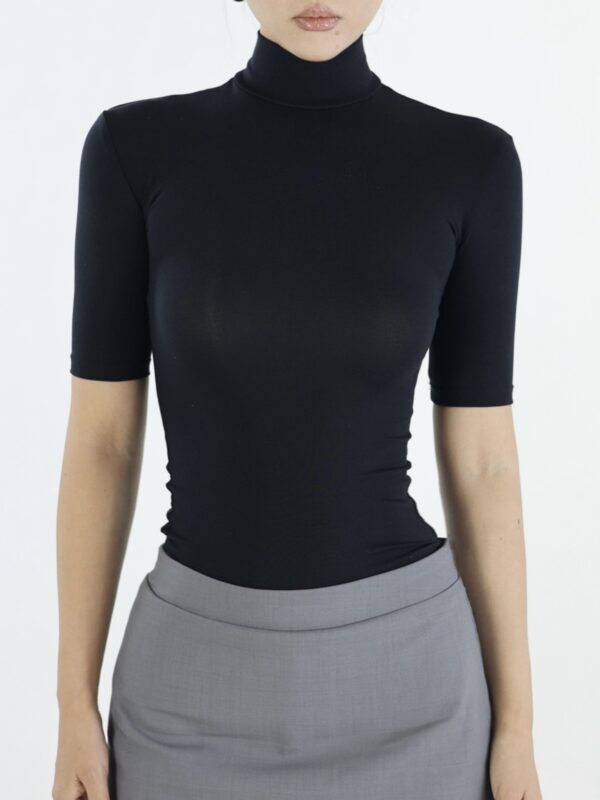 Retro Tencel Lycra Skin-friendly Turtleneck Shoulder Half Sleeve - Image 3