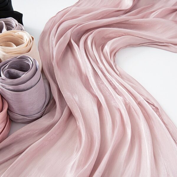 Solid Color Thin Travel Sun Protection Shawl Linen Plain Satin Scarf - Image 5