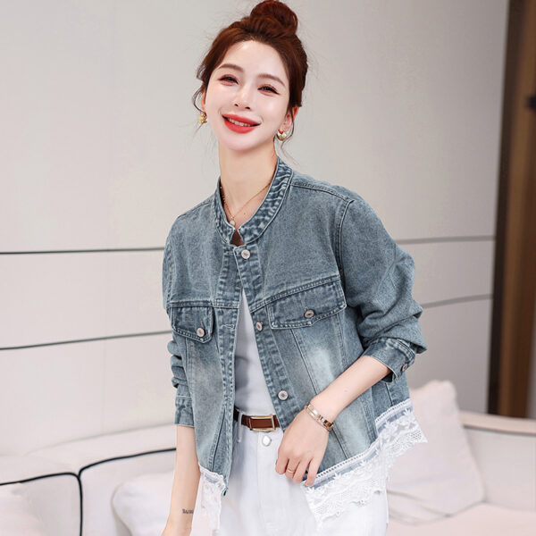 Denim Coat Female Lace Stitching Coat - Image 3