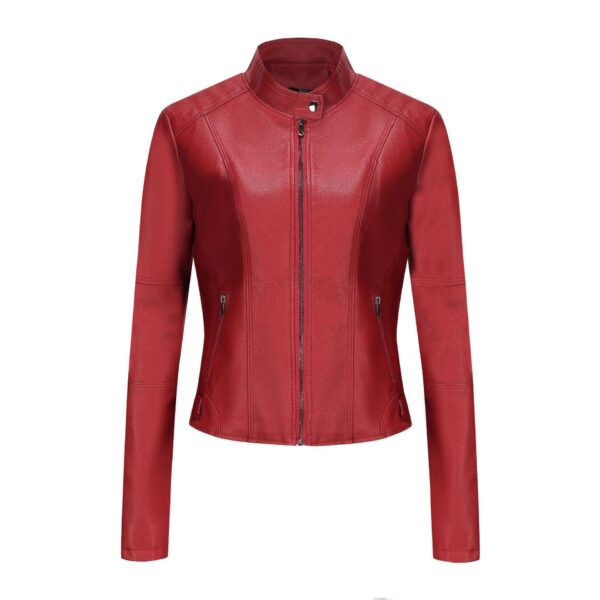 Women's Short Slim-fit Leather Coat - Image 3