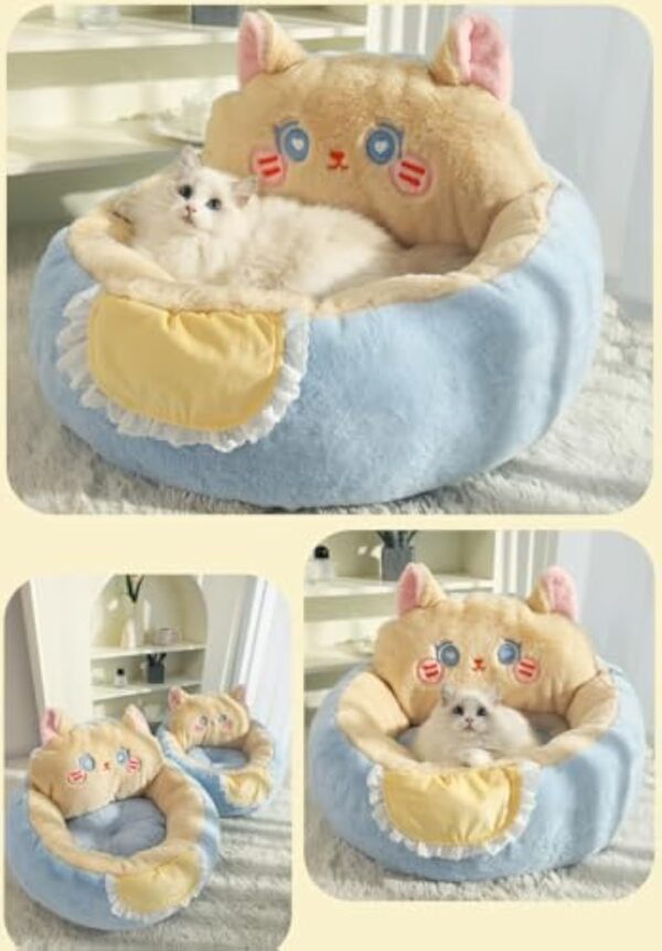 Cute Cat Bed For Indoor Cute Cat Dog Bed Tent With Removable Washable Cushioned Cat Cave Dog Bed Calming Fluffy Plush Dog Bed Puppy Bed Hug Sleep Cuddle Pet Bed - Image 6