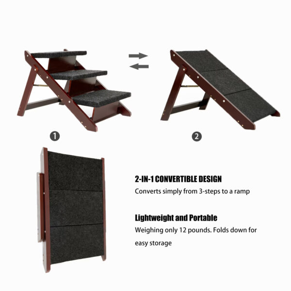 Wood Pet Stairs Pet Steps Foldable 3 Levels Dog Stairs & Ramp Perfect For Beds And Cars Portable Dog Cat Ladder Up To 110 Pounds - Image 4