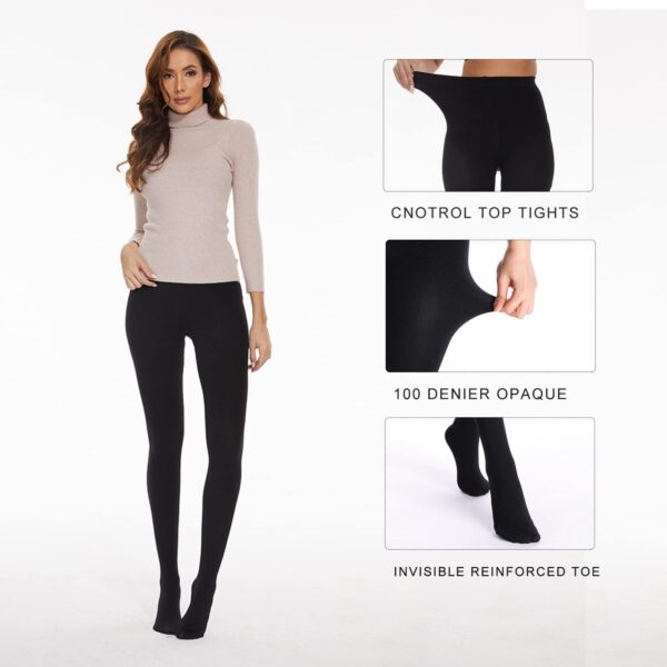 2 Pack Women's Fleece Lined Tights Winter Warm 100 Den Opaque High Wist Pantyhose - Image 4