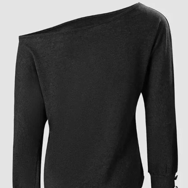 Women's Fashion New Off Shoulder Button Long Sleeved Casual Top T-shirt - Image 2