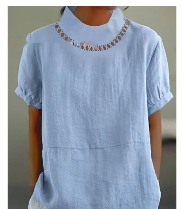 Loose Cotton And Linen Fashion Neckline Casual Shirt - Image 2