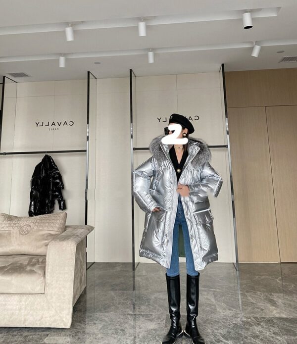 Women's Long Pink Glossy Fur Collar Winter High-end Down Jacket - Image 2