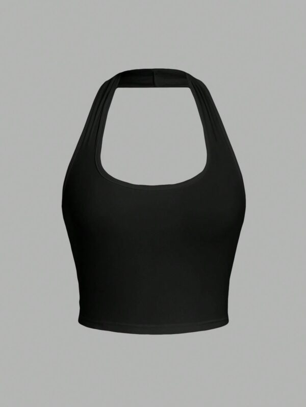 Solid Color Cropped Halter Neck Slim Fit Tank Top For Women