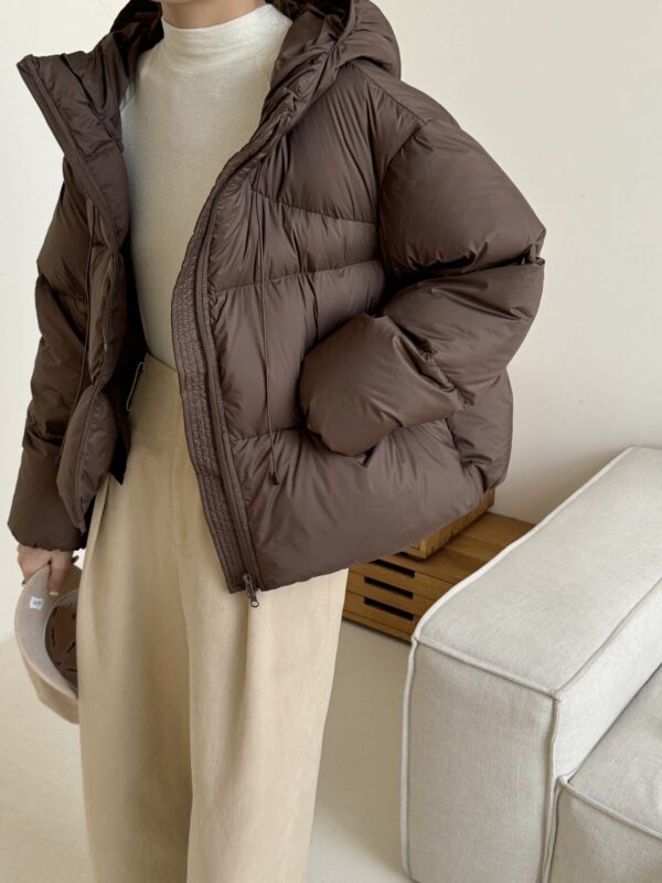 White Duck Down Puff Fluffy Hooded Down Jacket - Image 4