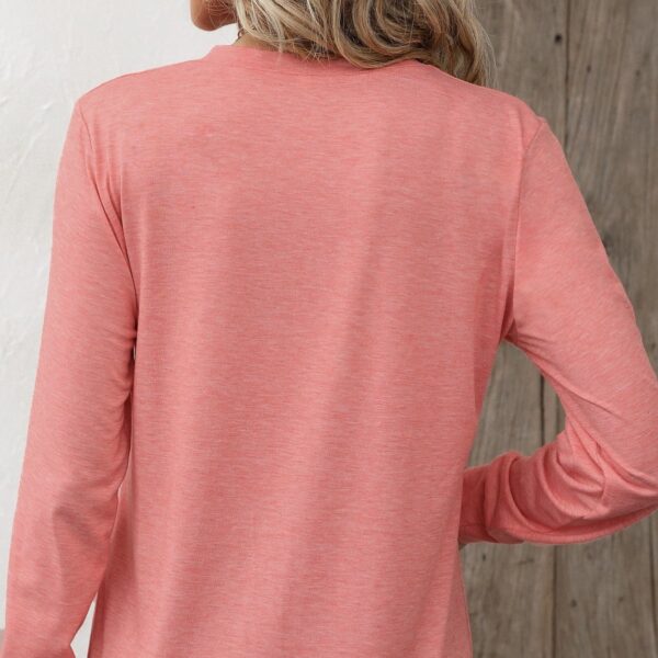 Ladies' Fashion New Button Peach Red Open Neck T-shirt Casual Top - Image 4