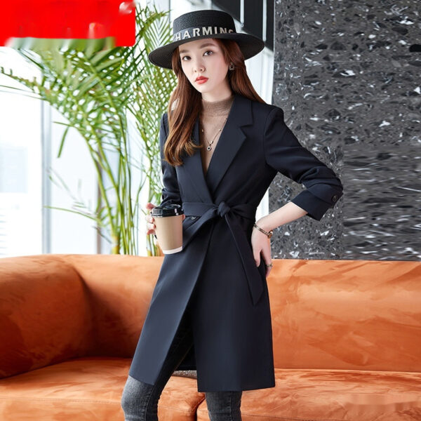 Korean Style Professional Mid-length Suit Collar Trench Coat - Image 4