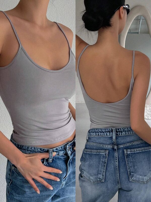 Women's Solid Color Casual Slim-Fit Backless Camisole Top - Image 5