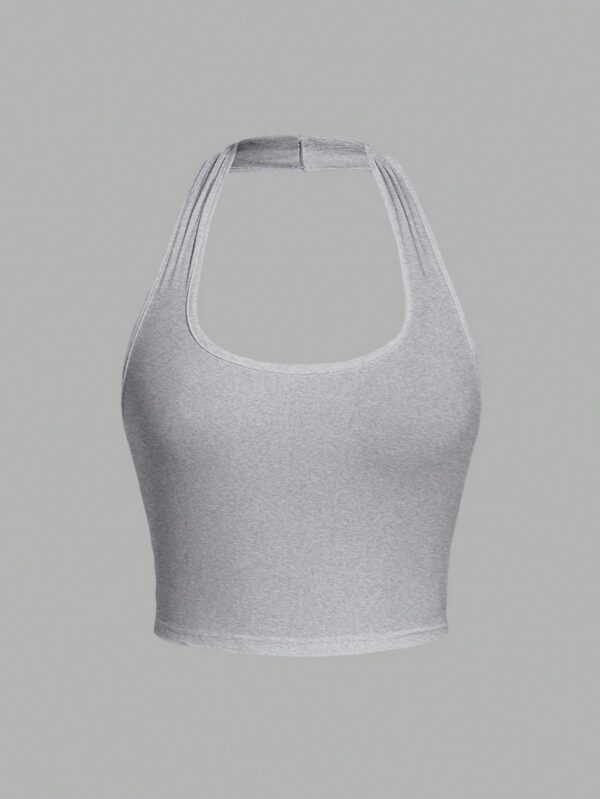 Solid Color Cropped Halter Neck Slim Fit Tank Top For Women - Image 5