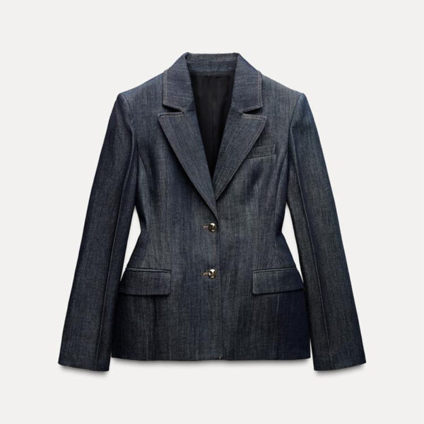 Dark Blue Temperament Waist-controlled Hong Kong Style Denim Suit - Image 7