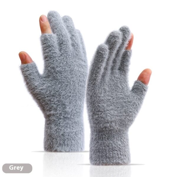 Autumn And Winter Fashionable Warm Exposed Two Finger Gloves - Image 6