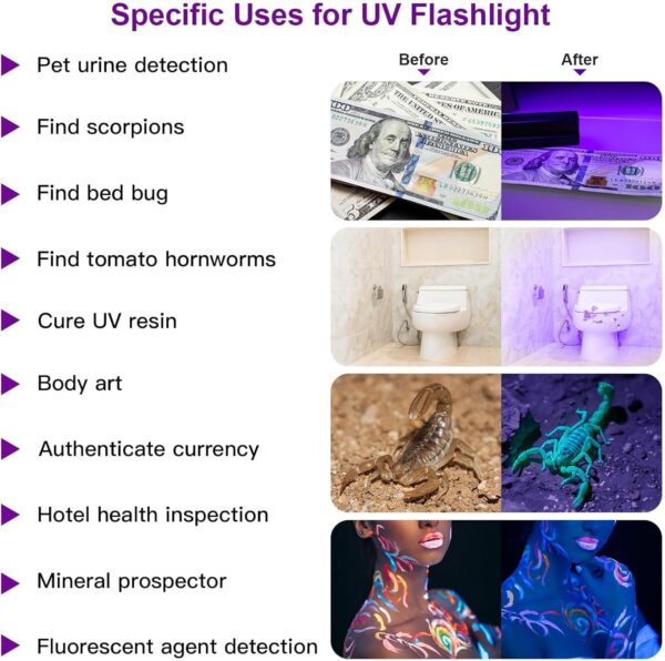 UV Flashlight LED Handheld Blacklight Flashlight Mini Light Torch Detector For Dog Pet Urine Stains Bed Bugs And Scorpions Batteries Not Included - Image 9