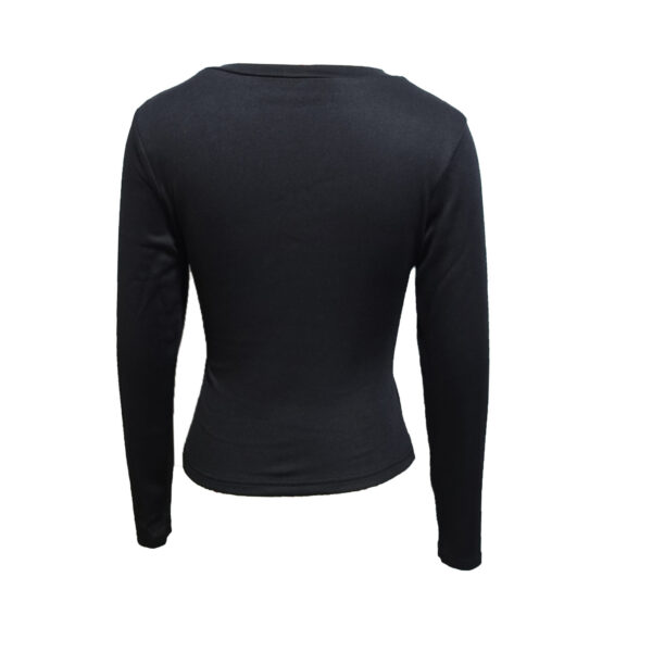 Ladies' Hollowed Out V-neck Long Sleeved Solid Color Sexy Versatile Knitted Cardigan - Image 2