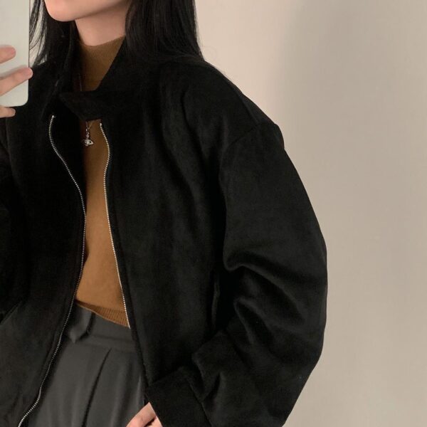 Autumn Winter Retro Warm Deerskin Velvet Double Zipper Coat Jacket - Image 5