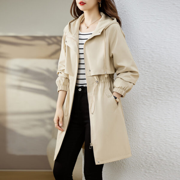 Early Autumn Casual Women's Windbreaker Loose Hooded Fashion Mid-length Slimming Coat - Image 7